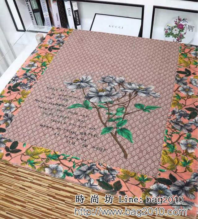 GUCCI古馳海外原版 logo花紋圖案羊絨長圍巾 LLWJ6936